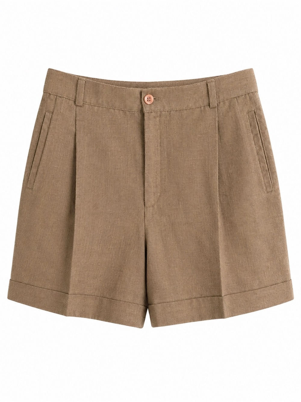 Careers Eaton Vintage Tan Pleated Linen-Blend Cuffed Shorts Size 8